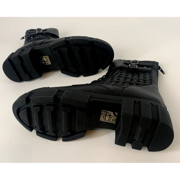 Free People Boots Asher Ankle Black Leather Weaved Side Combat Moto 38 / 7.5 NEW - Picture 6 of 9